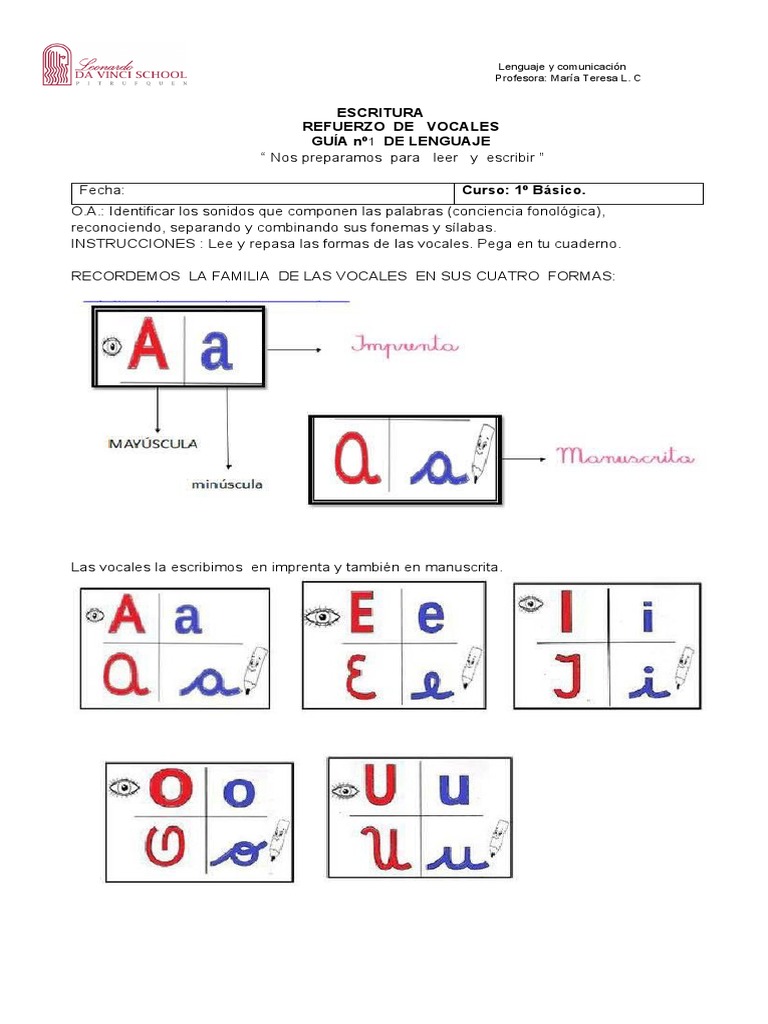 Refuerzo de Vocales para 1º Básico | PDF | Sílaba | Vocal