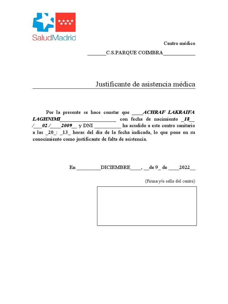 Justificante Médico de Asistencia Madrid | PDF | Derecho