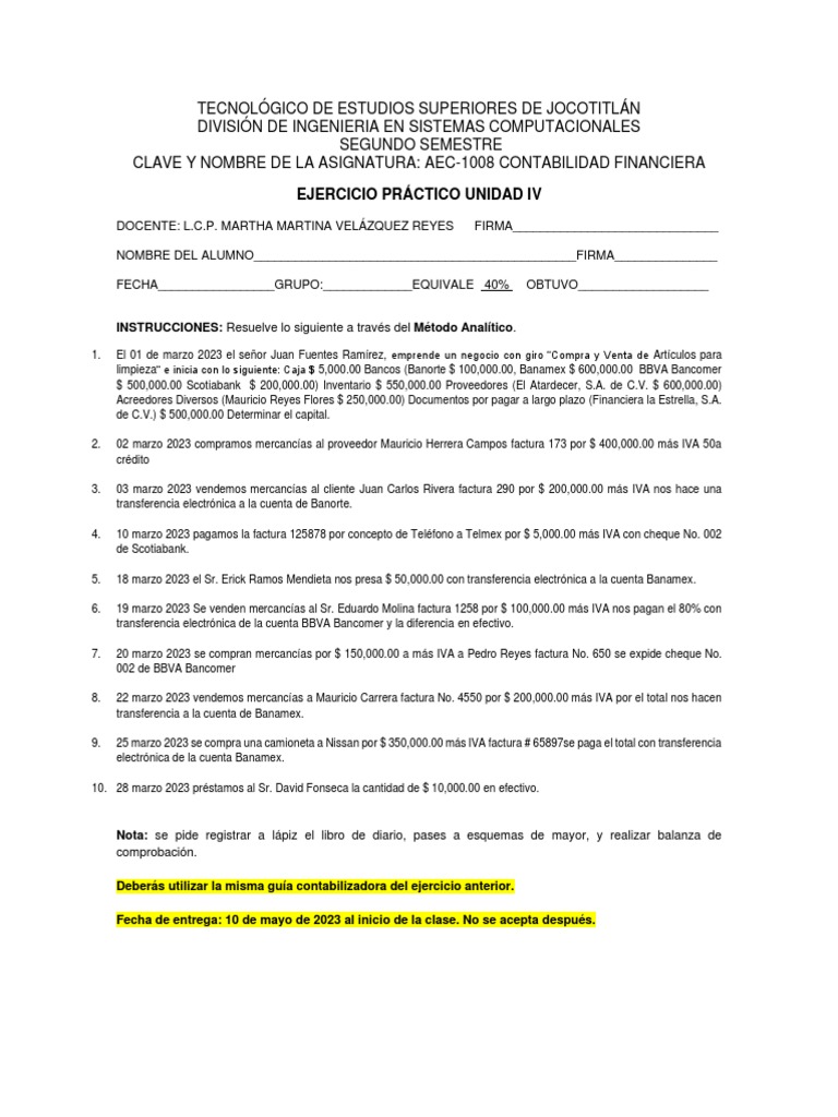 Ejercicio Práctico Método Analítico Unidad IV Ic 0201 PDF