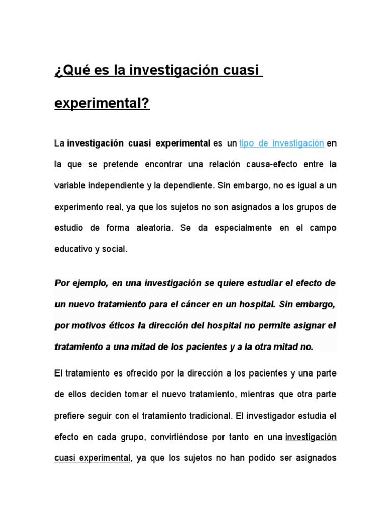 Investigación Cuasi Experimental: Definición y Tipos | PDF ...