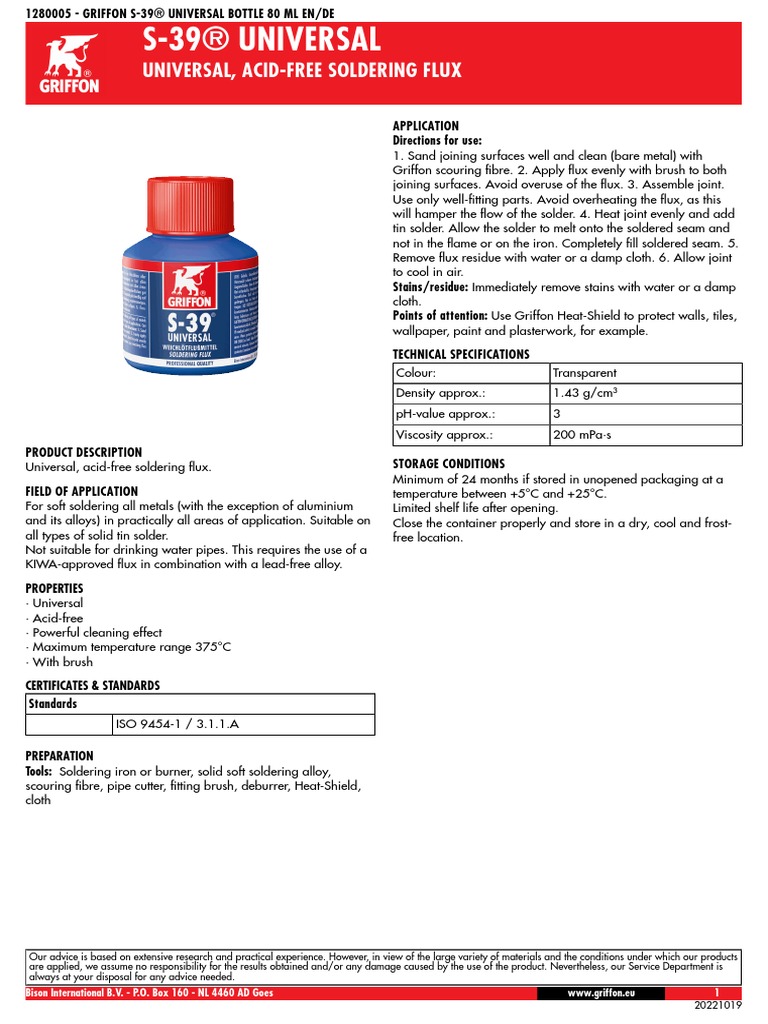 S39® Universal Universal, AcidFree Soldering Flux PDF