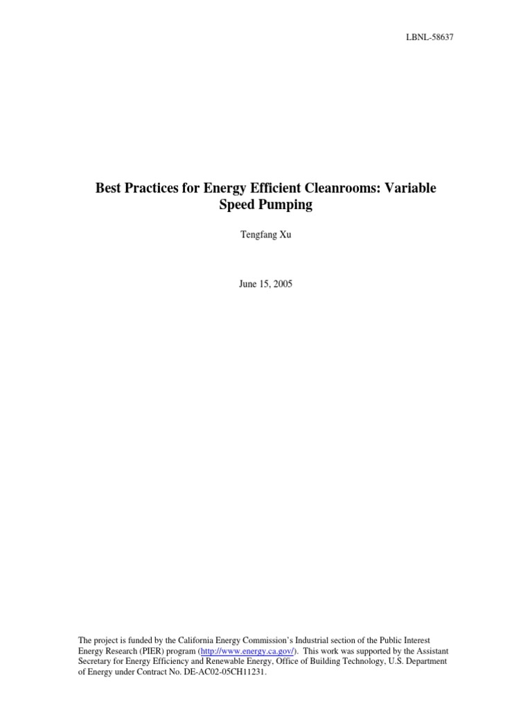 Best practices for energy efficient cleanrooms variable speed pumping