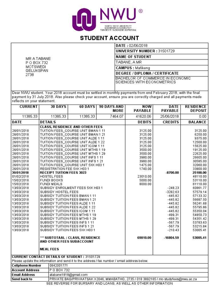 Tuition Account Statement 2018 | PDF | Banks | Tuition Payments