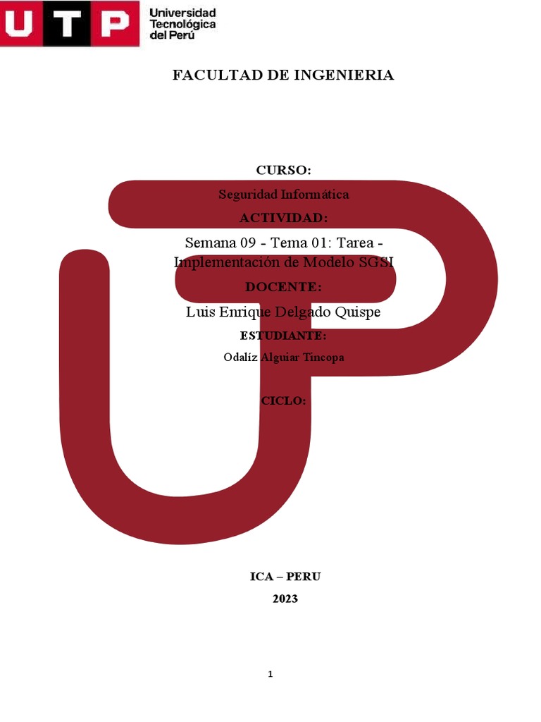 Semana 09 Tarea Implementación De Modelo Sgsi Pdf Seguridad De