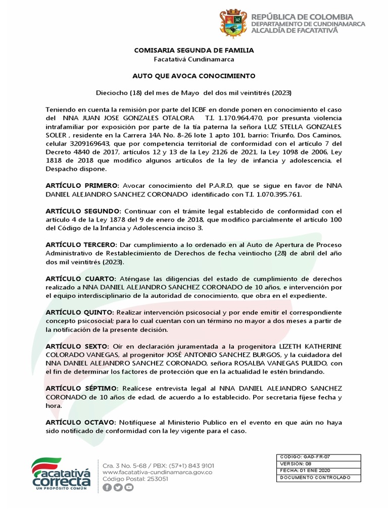 Auto Que Avoca Conocimiento Icbf PDF