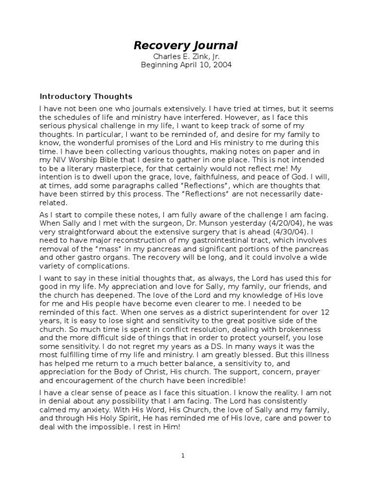 Chuck's Recovery Journal | PDF | Gospel Of Mark | Prayer