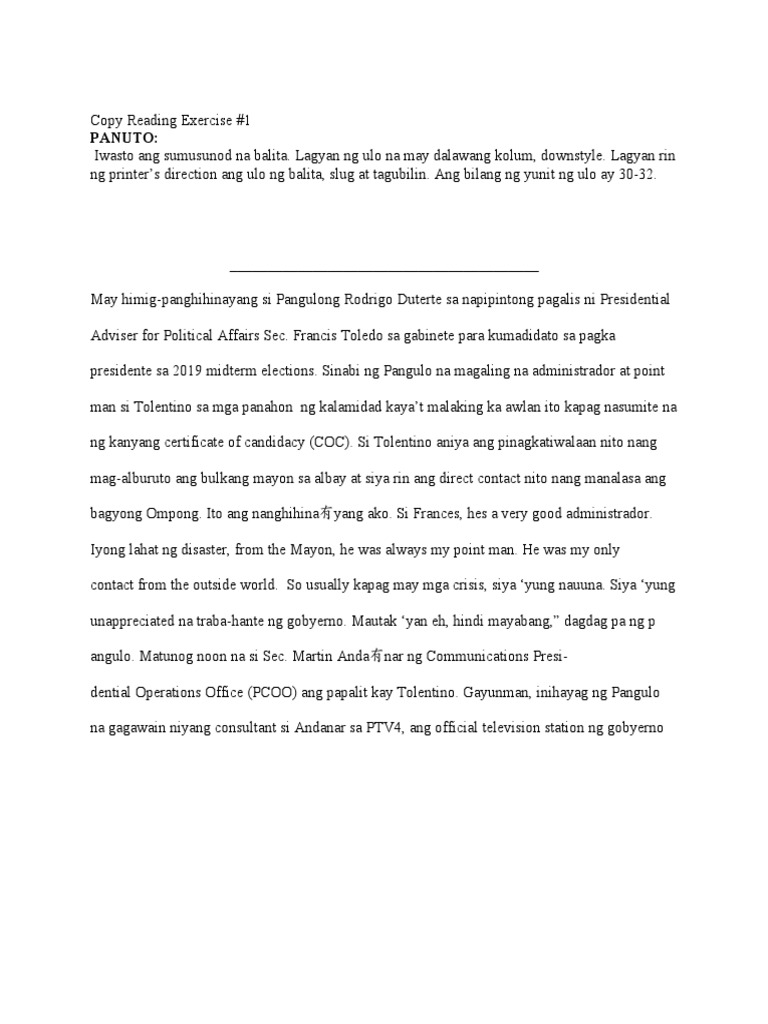Copy reading exercise pdf