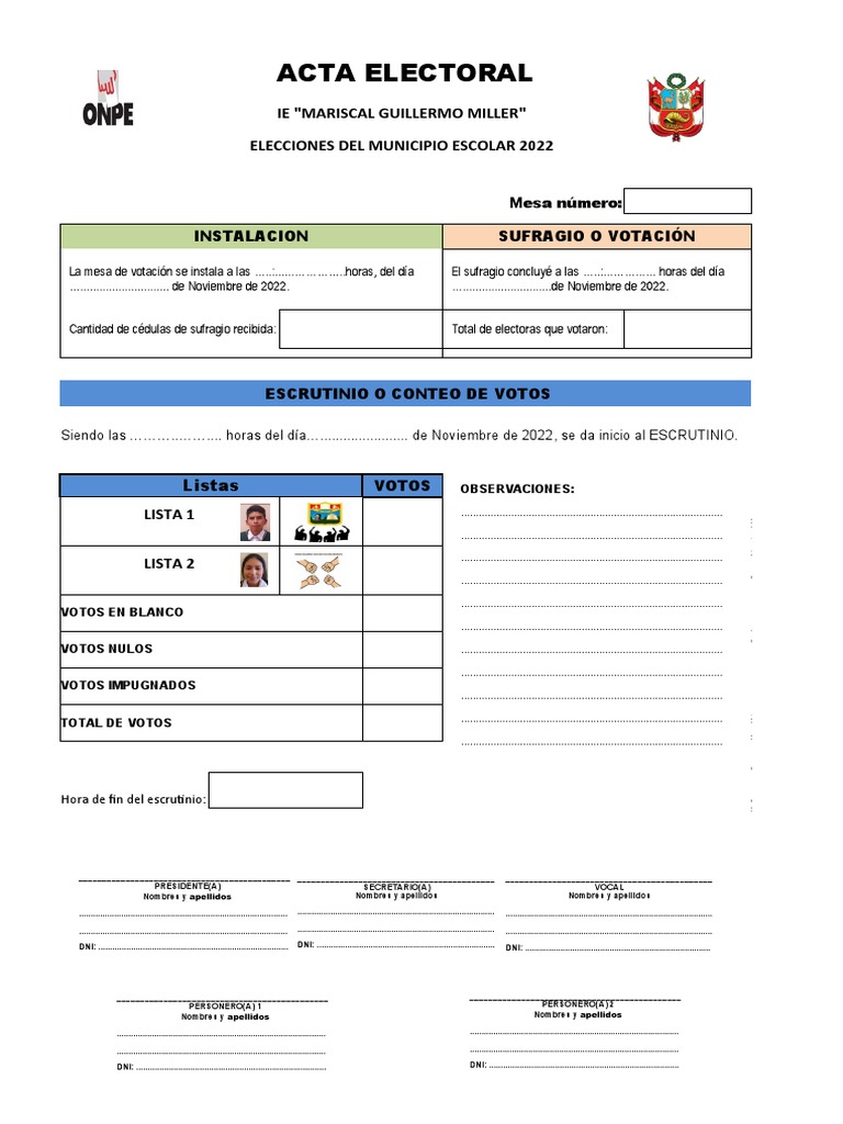 Diseño de Acta Electoral | PDF | Votación | Democracia