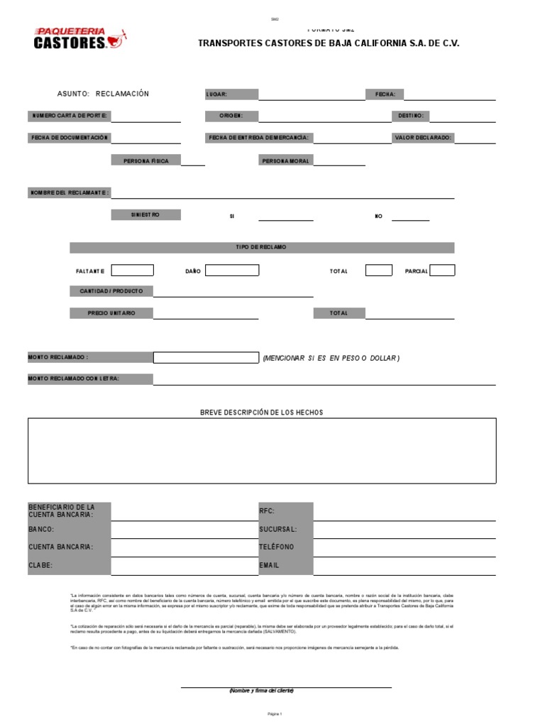 Formato de Reclamación Castores | PDF