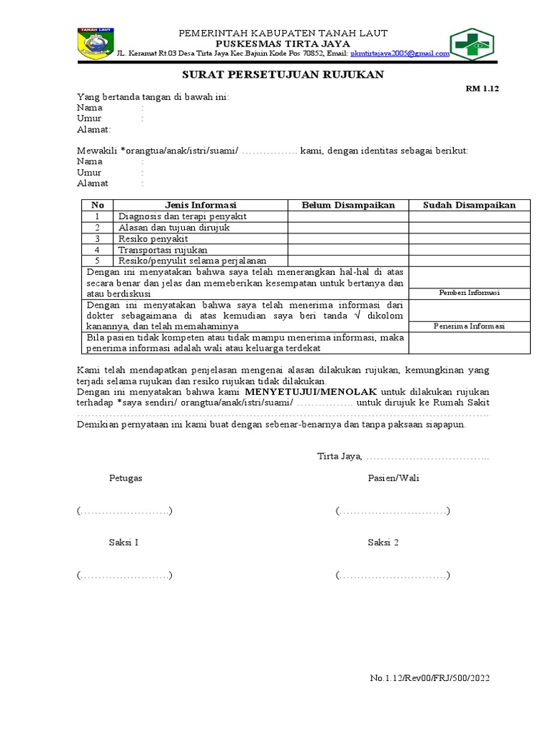 Form 1.12 Surat Persetujuan Rujukan | PDF
