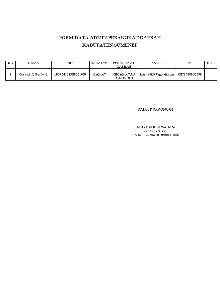 Data Admin Perangkat Daerah Sumenep | PDF