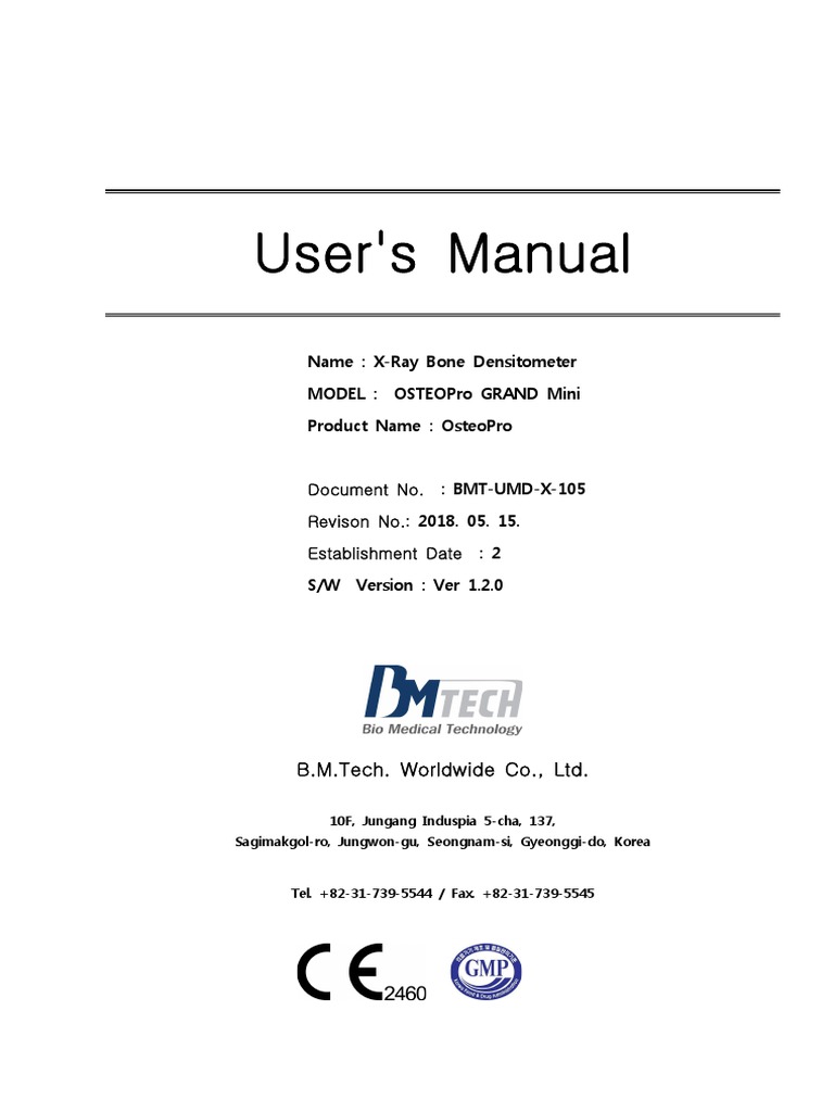 Users Manual Bmt Umd X 105 Osteopro Grand Mini Eng Pdf X Ray