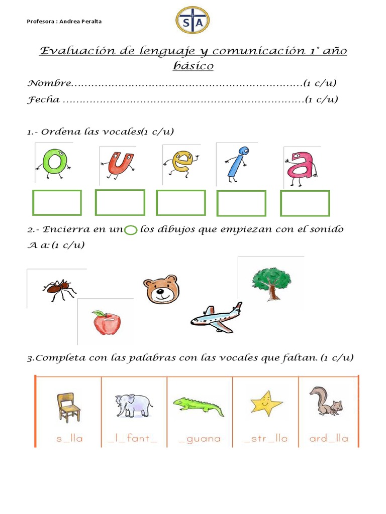 Evaluación de Lenguaje 1° Básico | PDF | Artes del Lenguaje y Comunicación