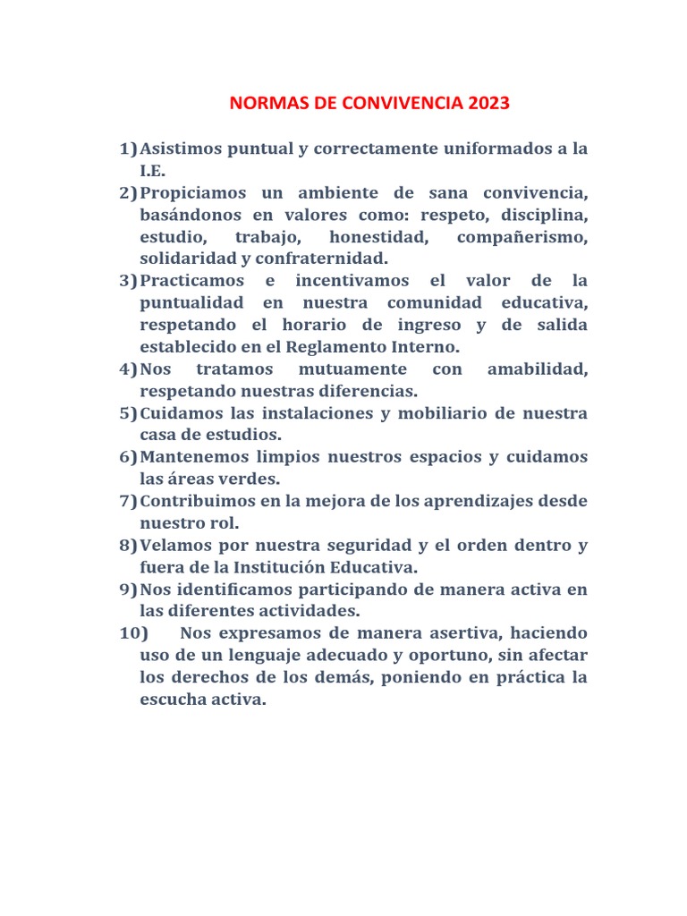Normas de Convivencia 2023 | PDF