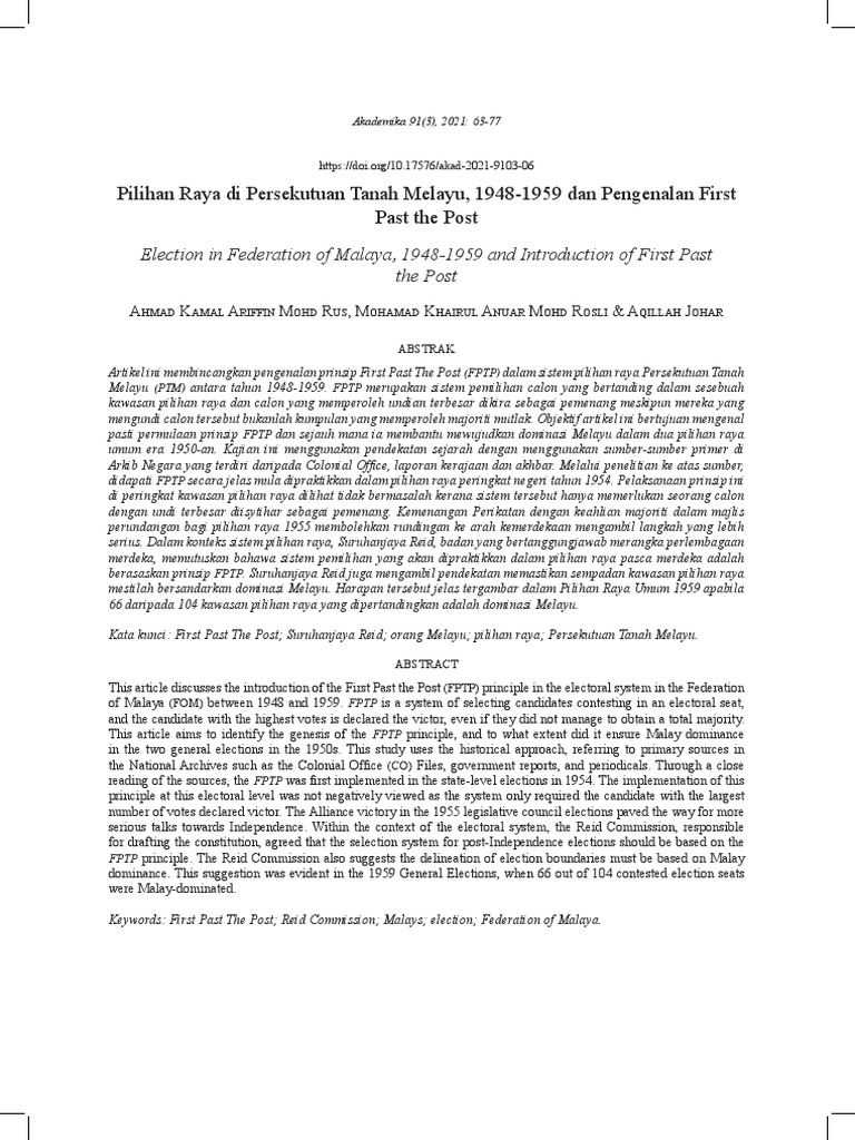 Pilihan Raya Di Persekutuan Tanah Melayu, 1948-1959 | PDF