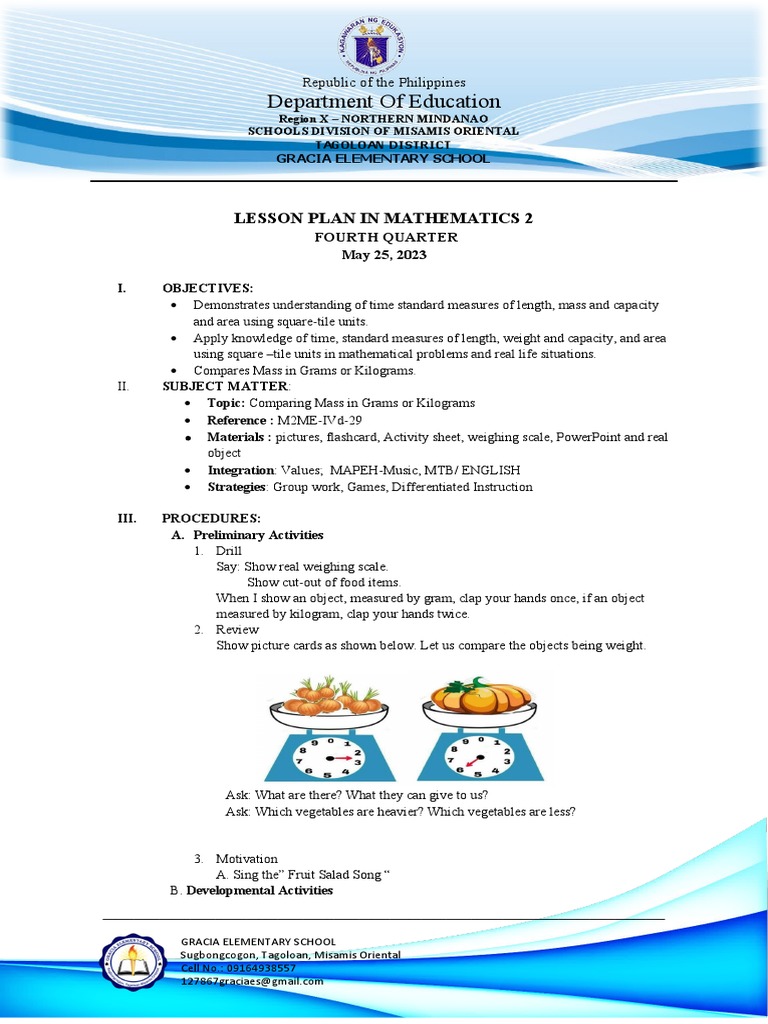 Comparing Mass: Grade 2 Lesson Plan | PDF | Weight | Mass