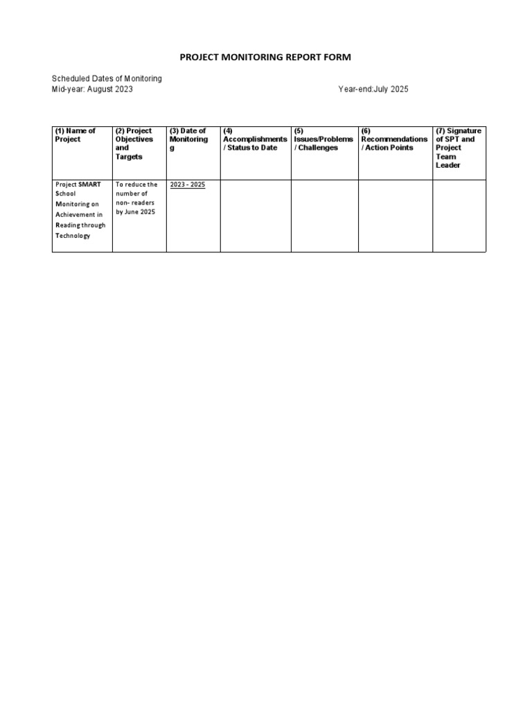 Project Monitoring Report Form Sip Smart | PDF