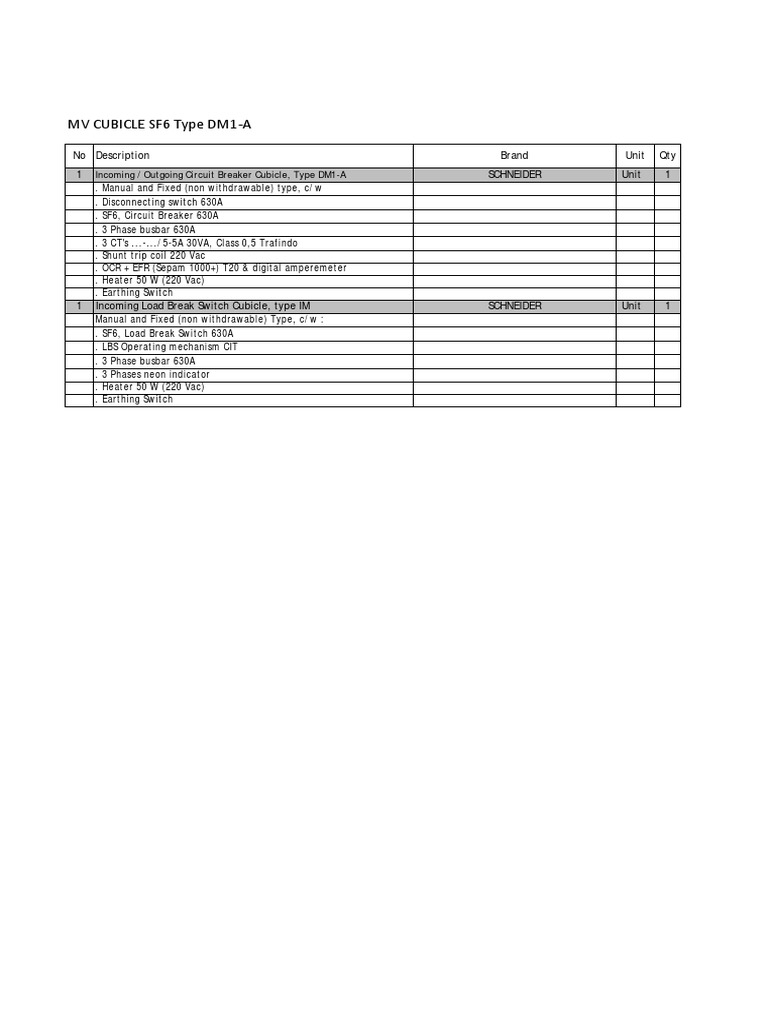 MV Cubicle Sf6 Type Dm1 A | PDF