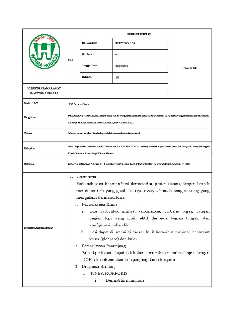 34 Sop Dermatofitosis Klinik Pratama Wisma Husada Pdf