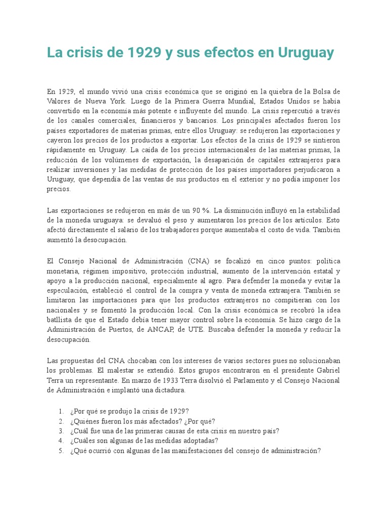 Efectos de la crisis de 1929 en Uruguay | PDF | Gran depresion | Uruguay