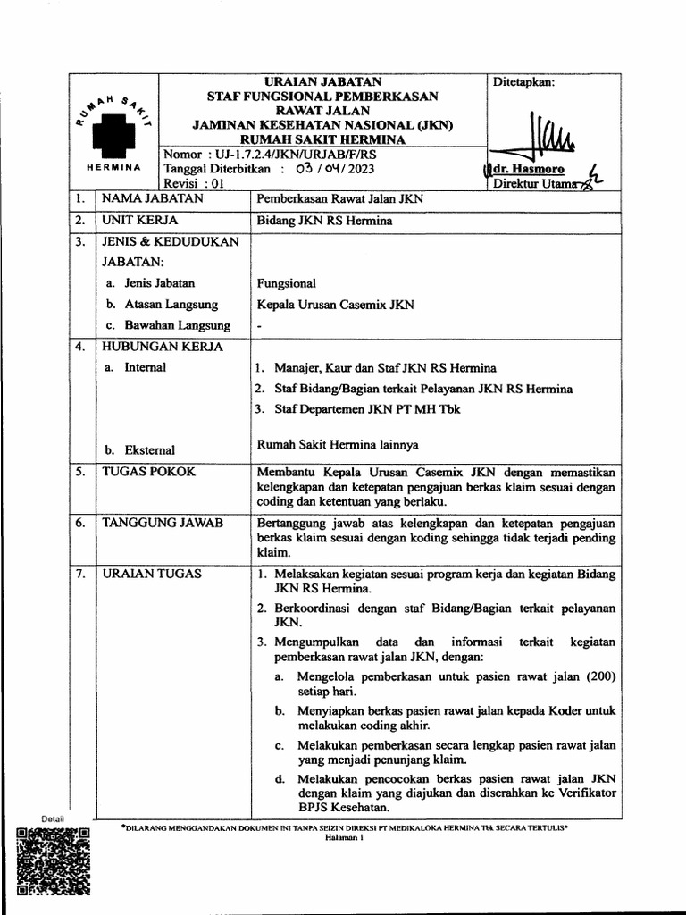 Uj 1 7 2 4 staf fungsional pemberkasan rawat jalan jaminan kesehatan