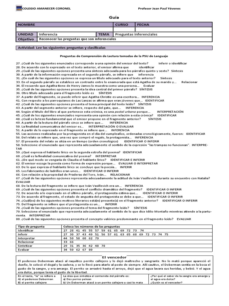 Preguntas inferenciales pdf poes a donaci n de organos