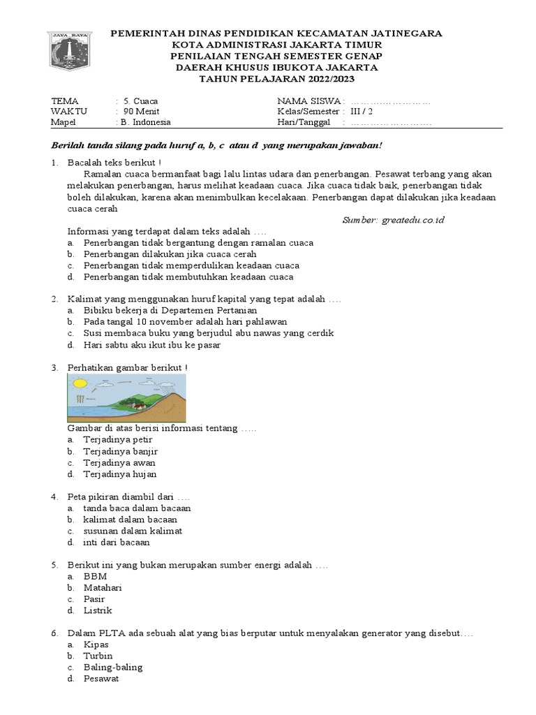 Persiapan Menuju Sukses: Download Soal PTS Tema 1 Subtema 3 Kelas 4 SDIT untuk Pemahaman Mendalam