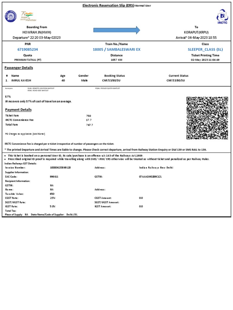 Train Ticket Details for Travelers | PDF | Payments | Taxation
