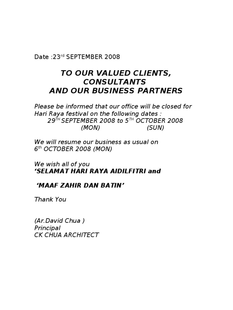 Hari Raya Aidilfitri Office Closure 2008 | PDF