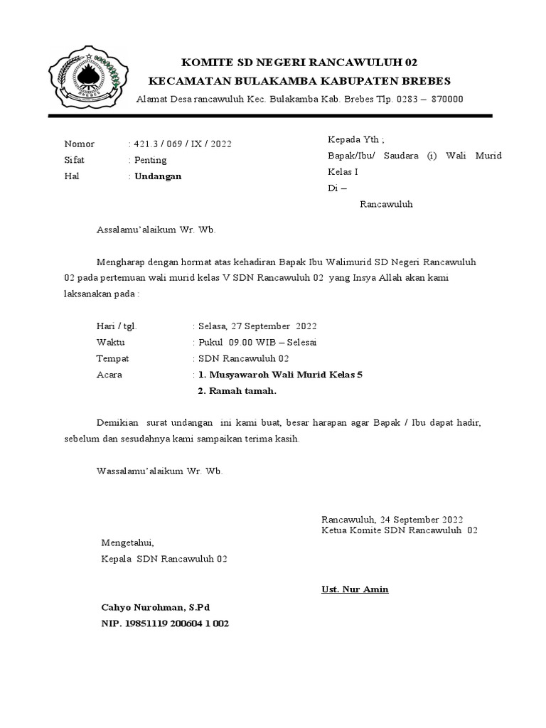 Undangan Rapat Wali Murid | PDF