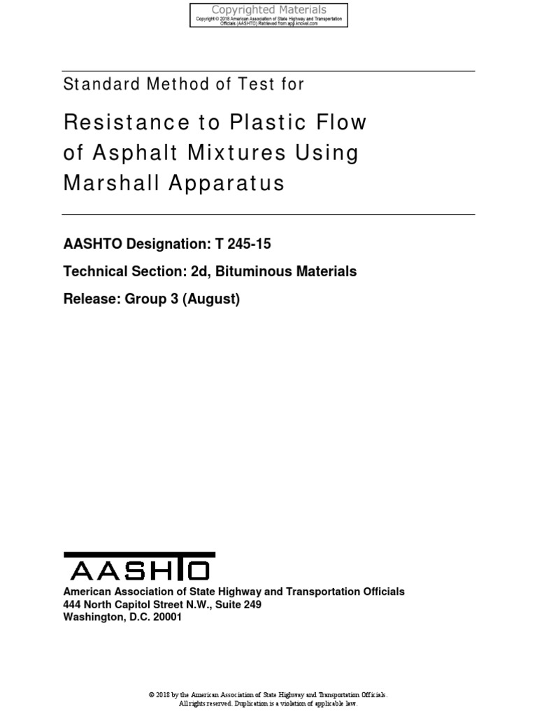 AASHTO T 245-15: Asphalt Flow Test | PDF | Flow Measurement | Asphalt