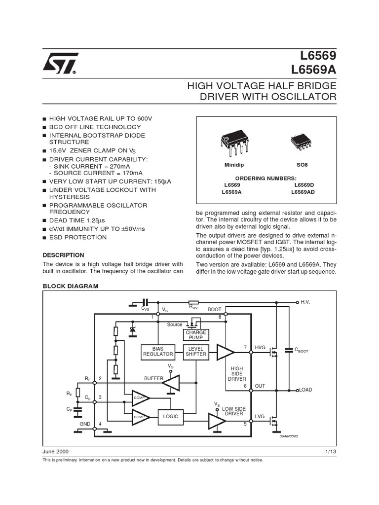 High Voltage Half Bridge Driver With Oscillator Block Diagram PDF