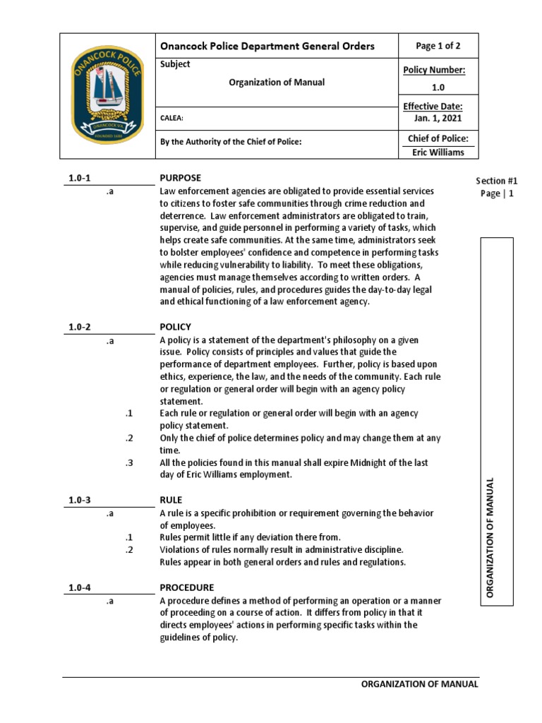 Onancock, VA Police General Orders & Policies | PDF | Police | Jurisdiction