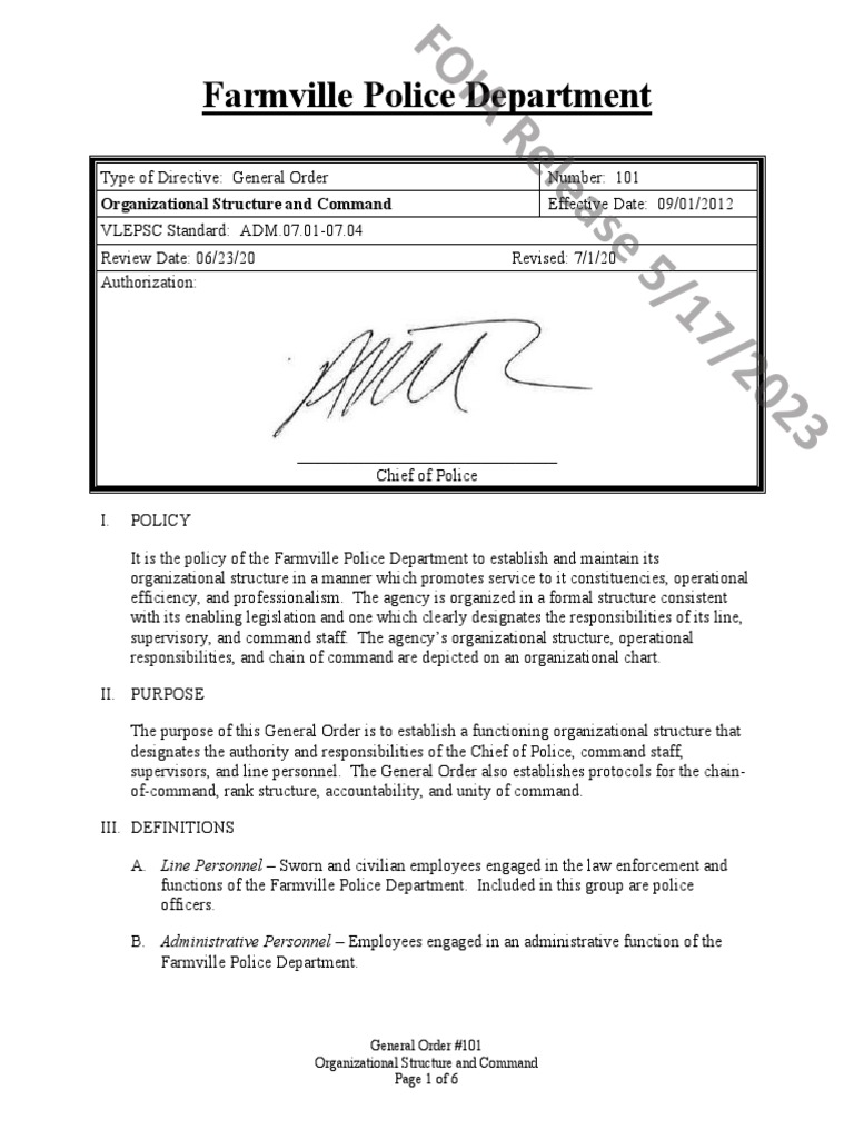 Farmville Police Department General Orders PDF