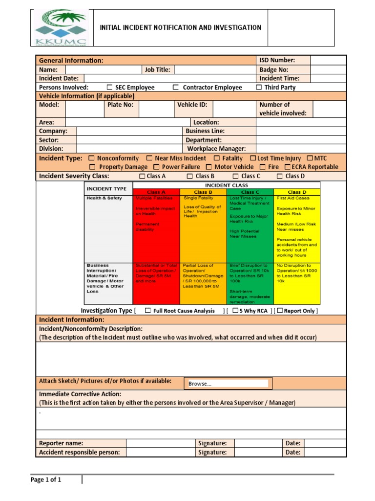 Initial Incident Notification Form | PDF