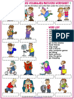 Free Time Activities Vocabulary Esl Matching Exercise Worksheets For Kids