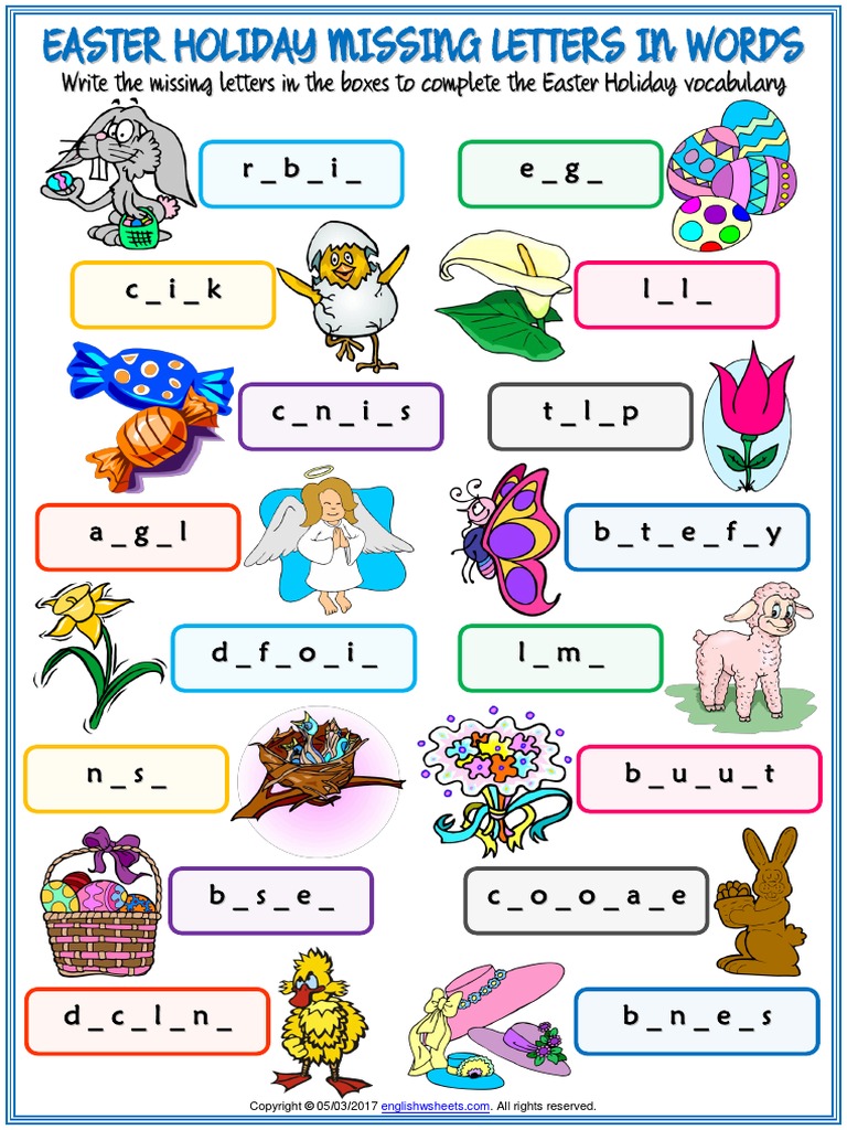 Easter Holiday Vocabulary Esl Missing Letters In Words Worksheet For