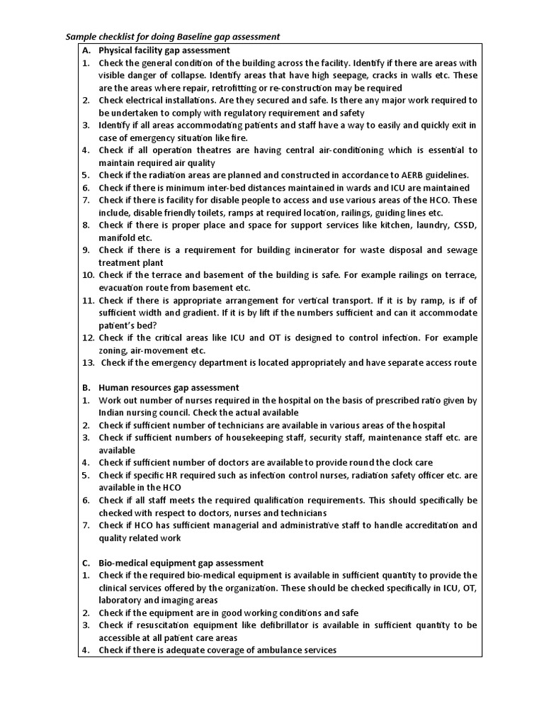 Checklist Gap Assesment Infrastructure | Download Free PDF | Nursing ...