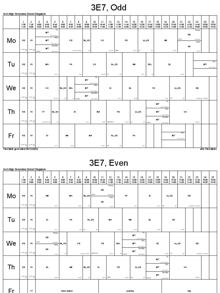 Kent Ridge Secondary School Timetable | PDF