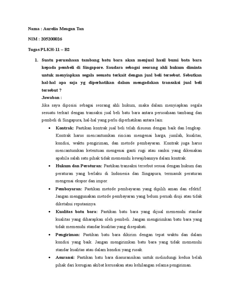 Tugas PLKH-11 - Aurelia Meagan Tan (205200026) | PDF