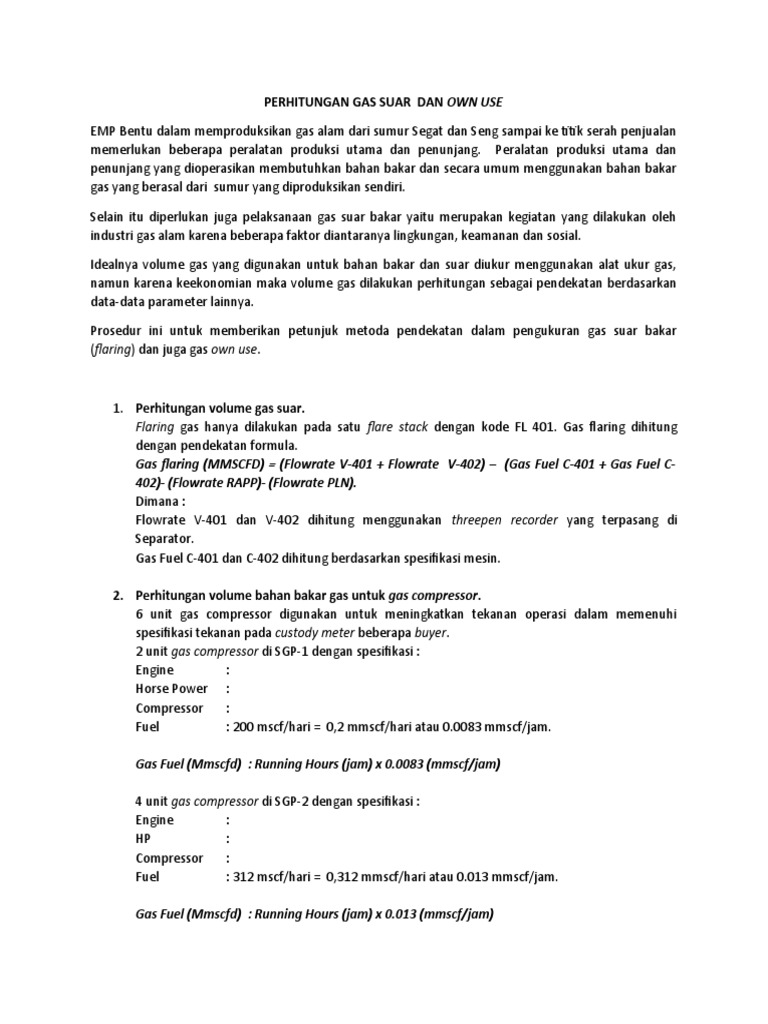 Perhitungan Gas Suar dan Own Use | PDF