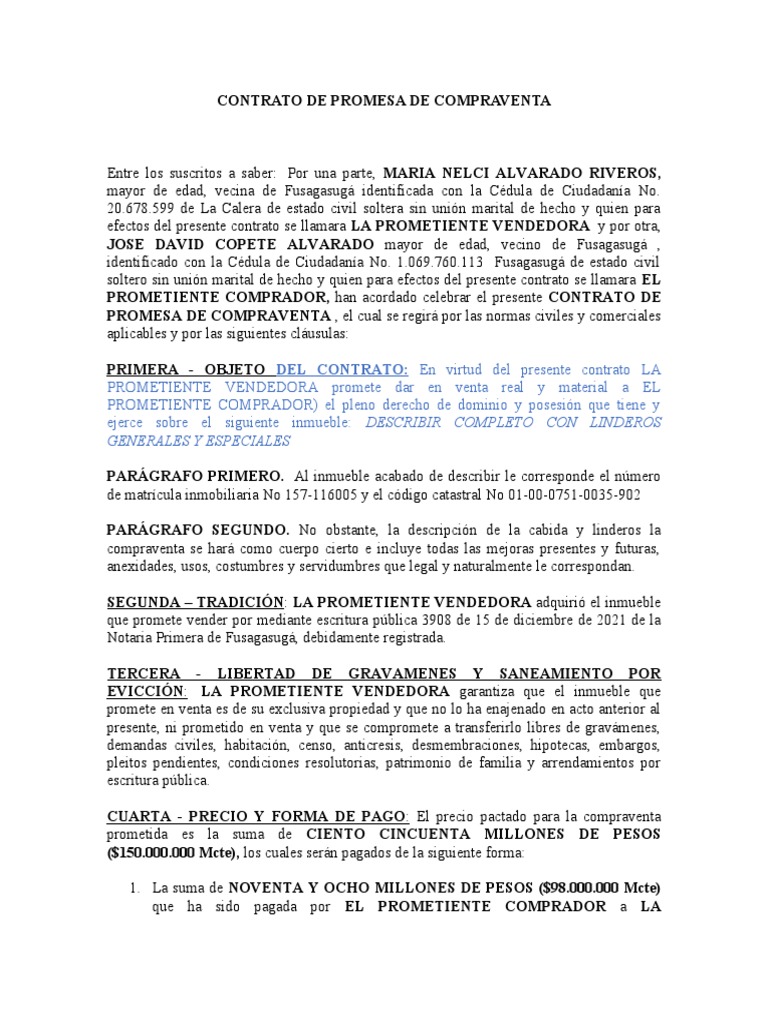 Promesa de Compraventa de Inmueble | PDF | Ley común | Derecho privado