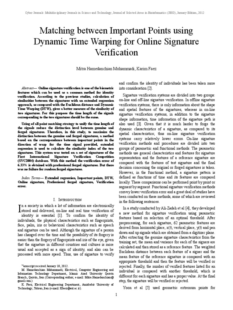 Matching between important points using dynamic time warping for online