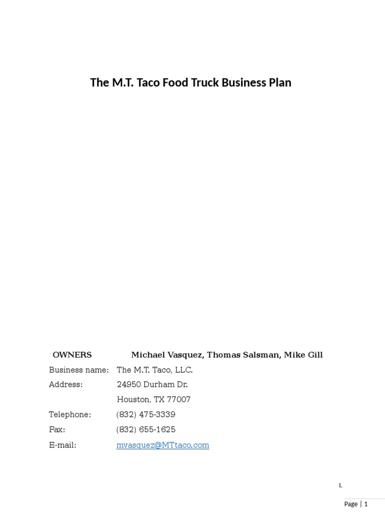 The m t taco food truck business plan project business plan draft