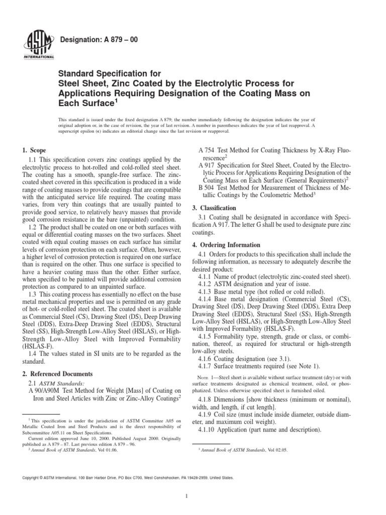 Steel Sheet, Zinc Coated by The Electrolytic Process For Applications Requiring Designation of