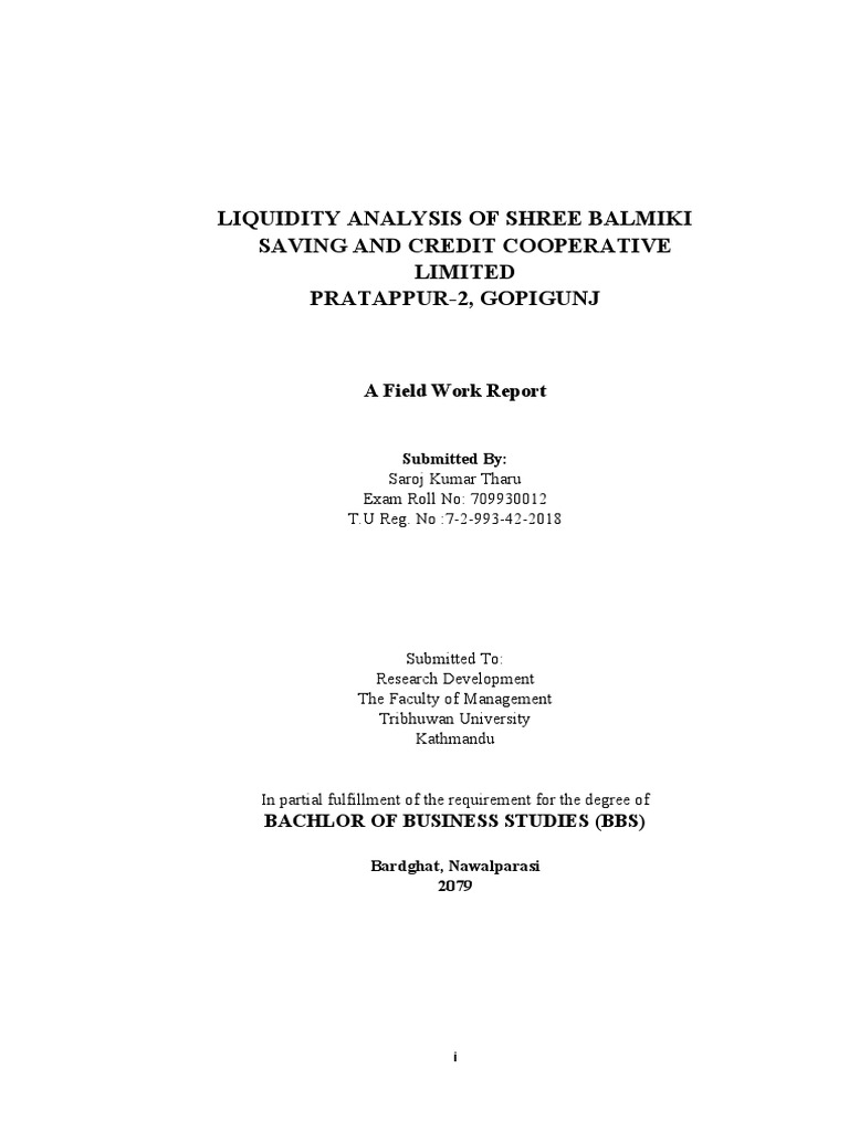 Liquidity Analysis of Shree Balmiki Saving and Credit Cooperative