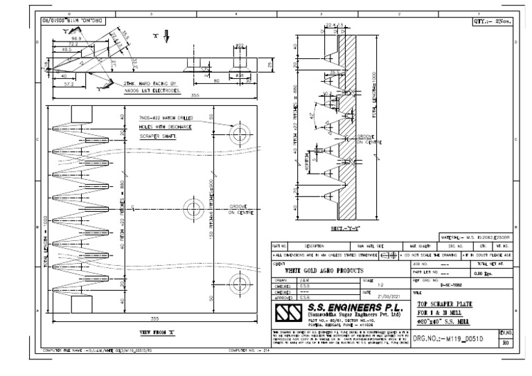 m119 - 0051d-r0 Top Scraper Plate For I & II Mill-Model | PDF