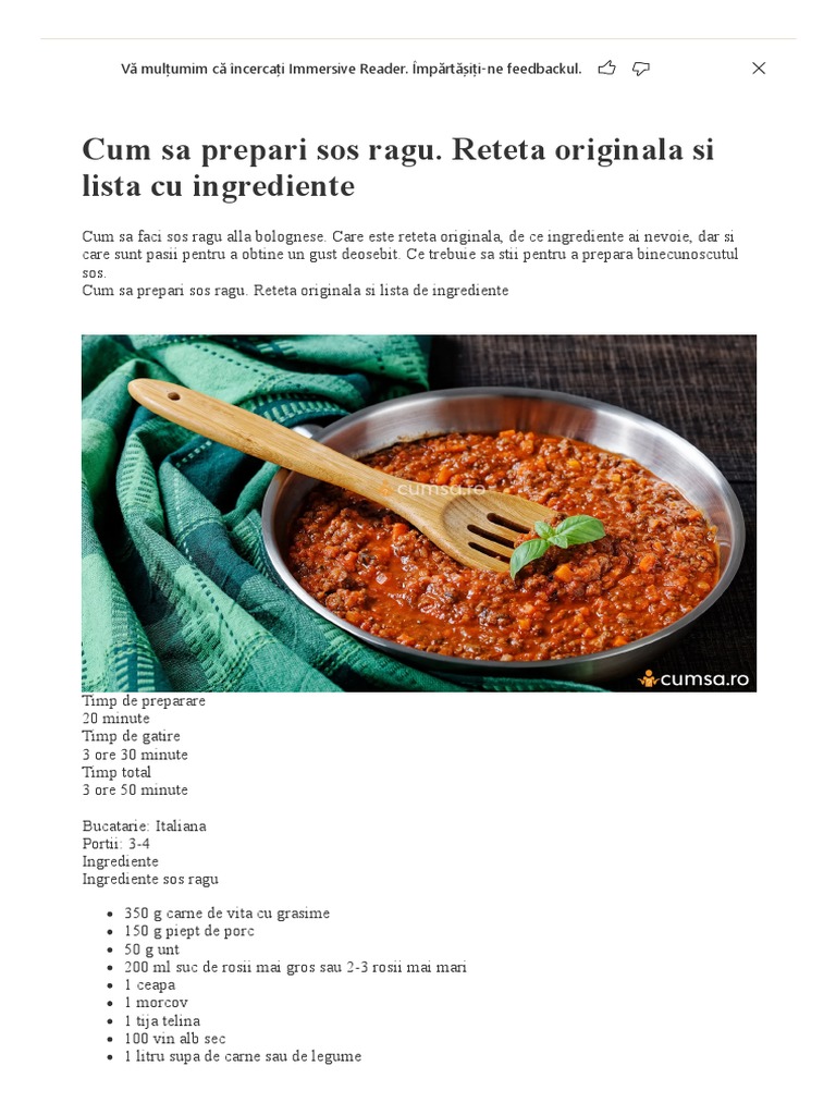 Cum Sa Prepari Sos Ragu. Reteta Originala Si Lista Cu Ingrediente | PDF