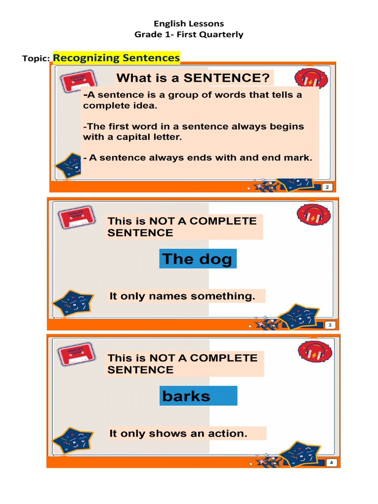 EnglishLessons (Grade 1) PDF Sentence (Linguistics) Grammatical