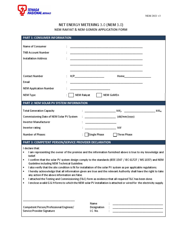 NEM 3.0 Application Form Guide | PDF